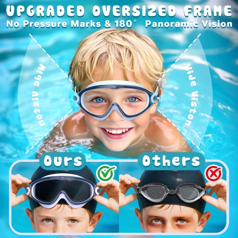 COOLOO Kids Swim Goggles 2 Pack Swimming Goggles Anti-Fog UV Protection Wide View Waterproof Kids Goggles for Boys Girls 3-15 - Image 4